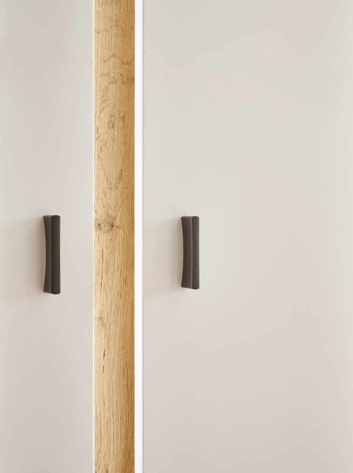 VITRINE weiß matt, Eiche Wotan 80 x 125 cm, Highboard inklusive Frontbeleuchtung - Eiche Wotan/Silberfarben, Glas/Holzwerkstoff (80/125/35cm) - Furn.Design