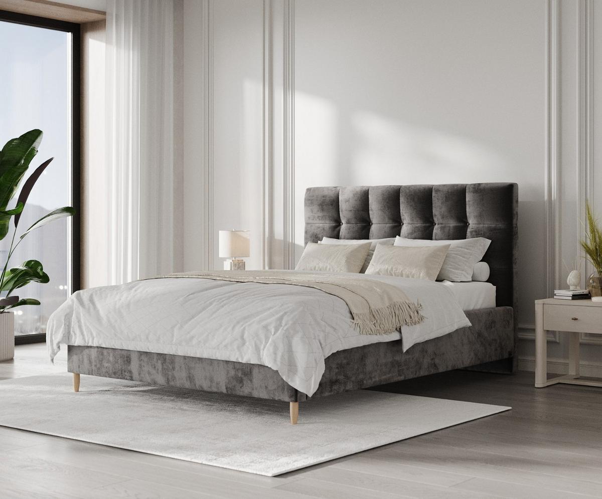 POLSTERBETT Cora 160/200 cm Anthrazit im Lotta Stoff - Anthrazit/Naturfarben, Holz/Holzwerkstoff (160/200cm) - AltaBeds