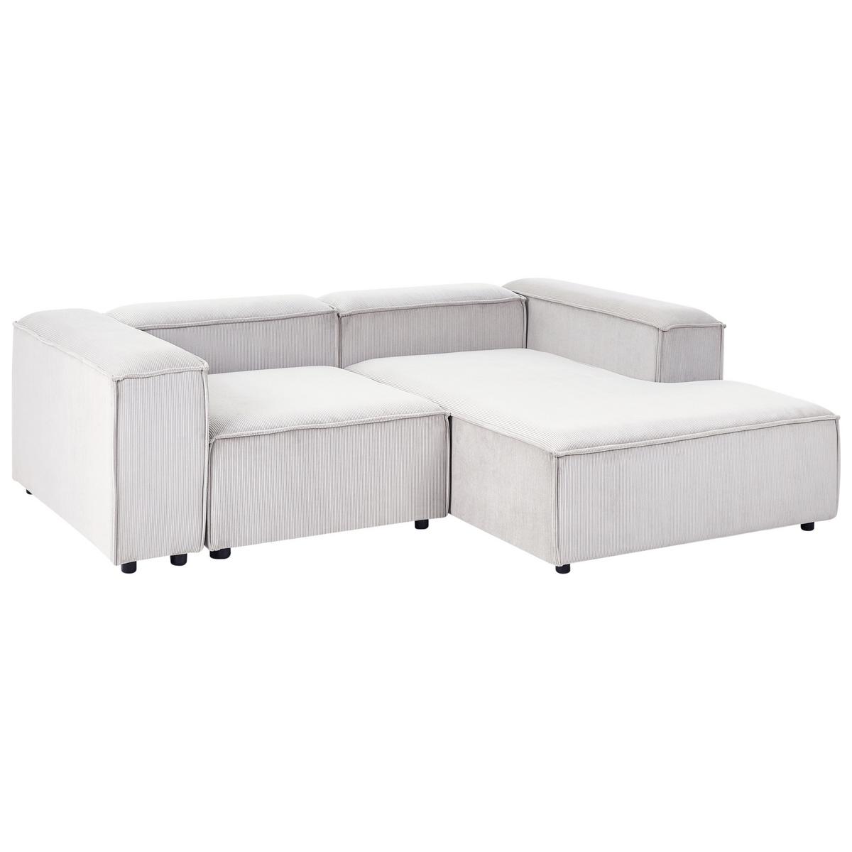 ECKSOFA Modul 3-Sitzer linksseitig Cremeweiß Cord mit Ottomane Ardal - Creme, Textil (240/180cm) - Beliani