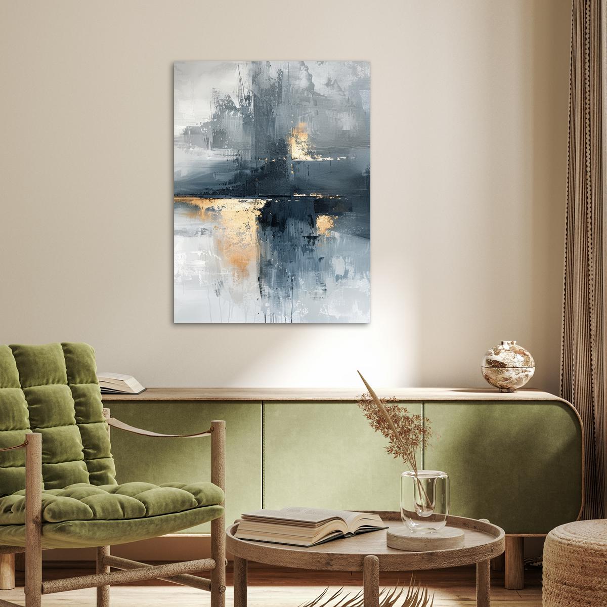 POSTER Kunst - Grau - Gold - Abstrakt Deko Wohnzimmer 60x80 cm - Dunkelgrau, Papier (60/80/0.1cm) - MuchoWow