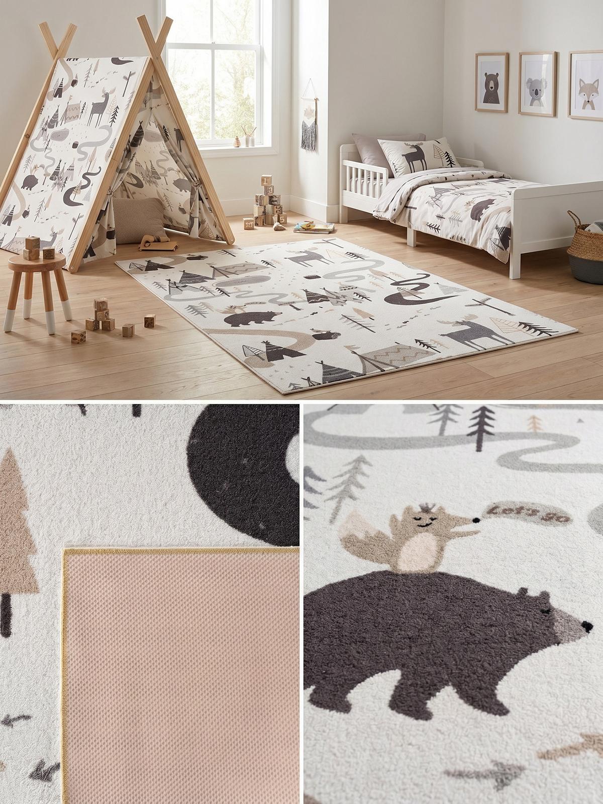 SPIELTEPPICH Waschbar TINO in Creme, mit Waldtier-Motiv, 200 x 290 cm - Beige, Textil (290/200cm) - KADIMA DESIGN