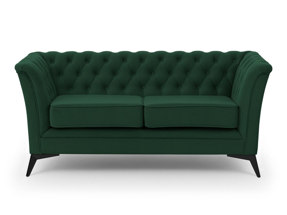 CHESTERFIELD-SOFA 2-sitzer Whitby Flaschengrün Samt mit schwarzen Füßen - Dunkelgrün/Schwarz, Holz/Textil (175/78/82cm) - S-Style Möbel