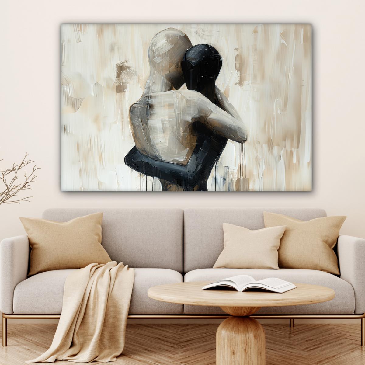 LEINWANDBILD Abstrakt - Liebe - Schwarz und weiß - Modern Groß 140x90 cm - Schwarz, Textil (140/90cm) - MuchoWow