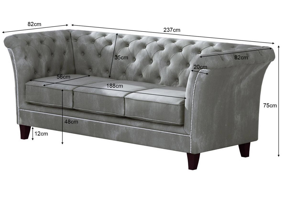 SITZGARNITUR 3+2+1 Chesterfield Fusion Grau Samt - Braun/Grau, Holz/Textil (237/75/82cm) - S-Style Möbel