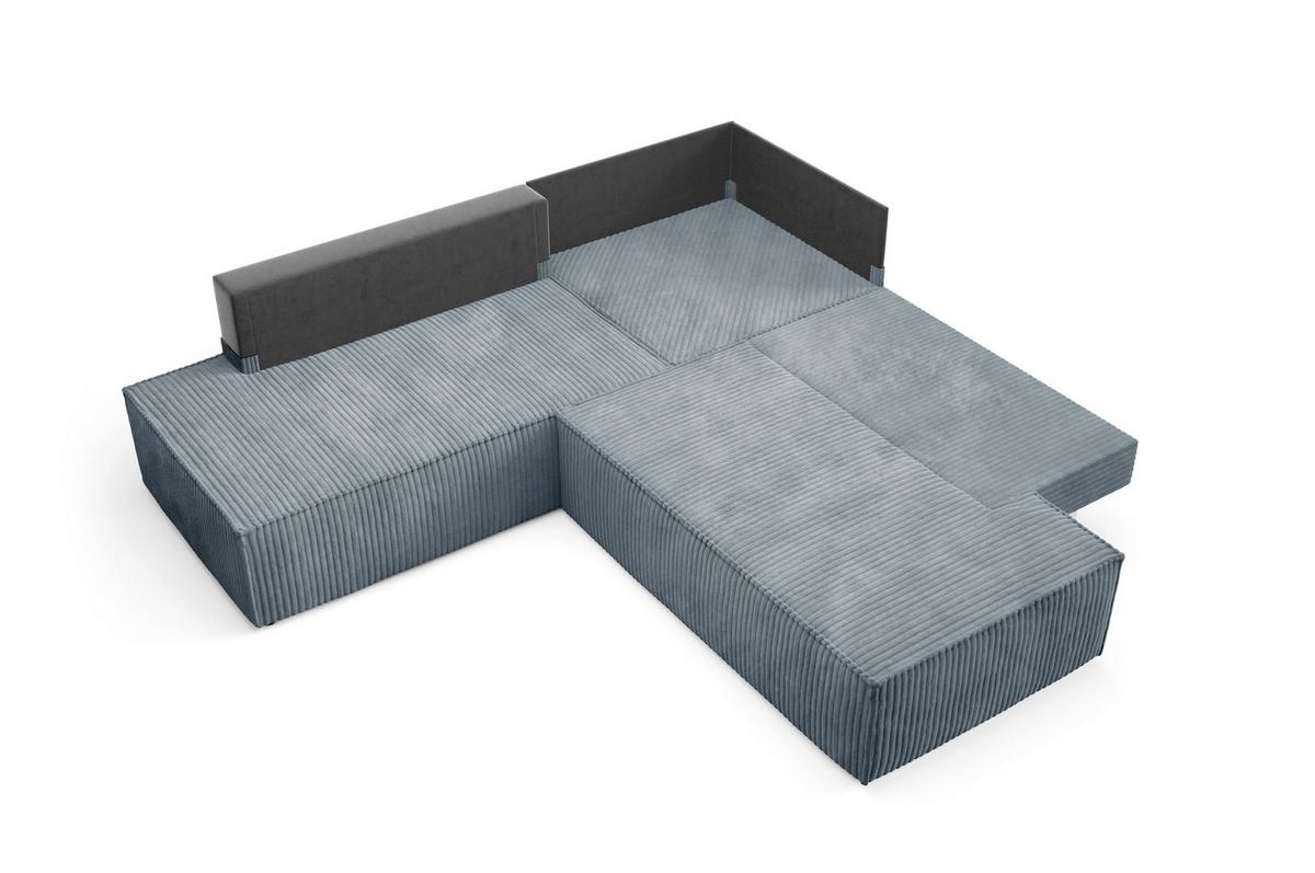 ECKSOFA TESSO II L-S Grau Kordstoff mit Schlaffunktion - Grau, Holz (254/254cm) - MASSENO