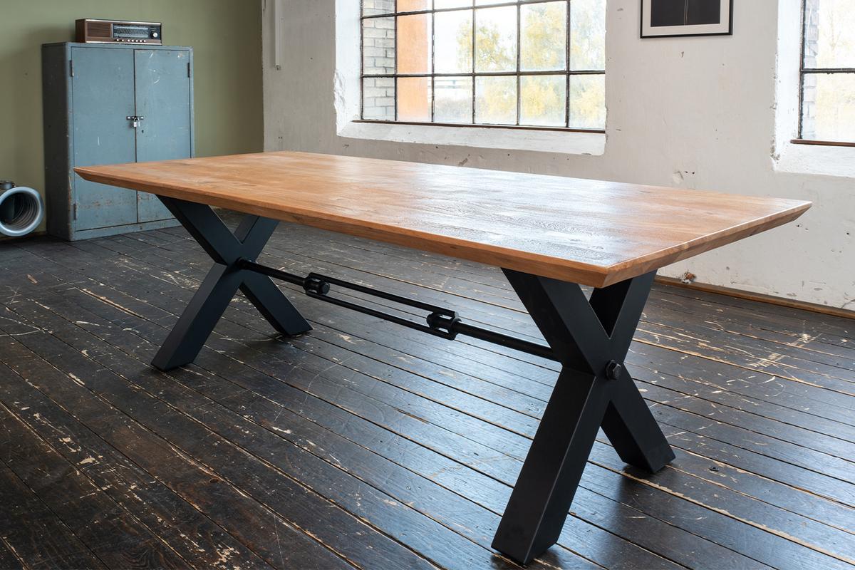 ESSTISCH MIT SCHWEIZER KANTE PALO Braun Akazie - Schwarz/Braun, Holz/Metall (100/240/78cm) - KAWOLA
