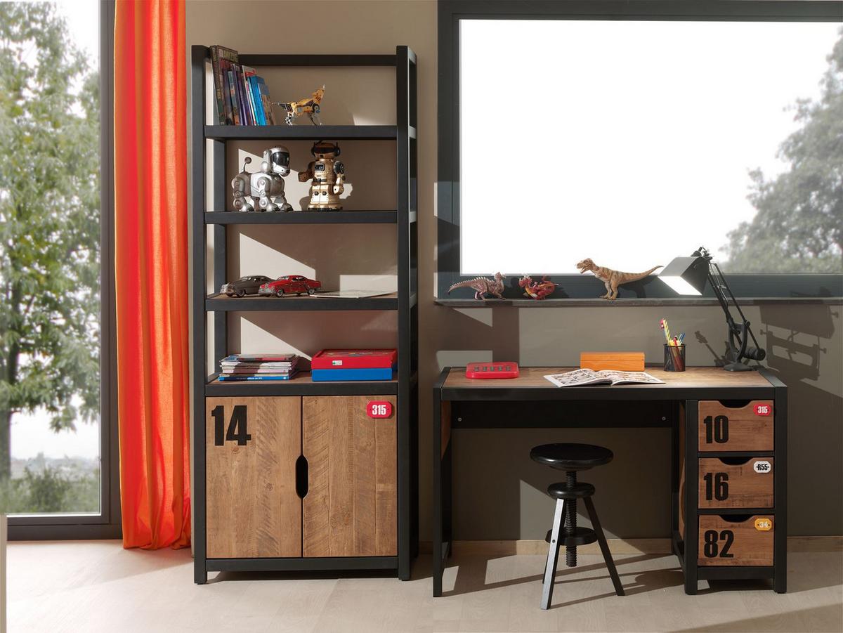 KINDERZIMMER Set komplett Kameko 2 Massivholz+MDF Schwarz/Cognac - Cognac/Schwarz, Holz (220/1/120cm) - 58aufmkessel