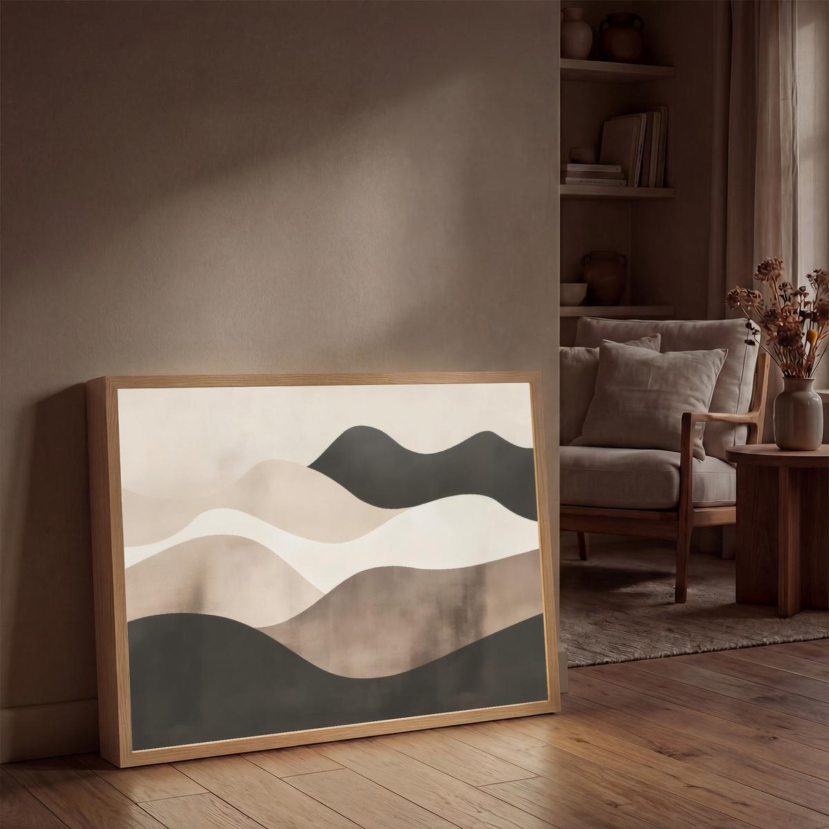WANDLEUCHTE MIT AKKU Abstrakt - Landschaft - Wellen - Cremefarben 100x70 cm - Graubraun, Holzwerkstoff (100/70/8cm) - OnlyWow