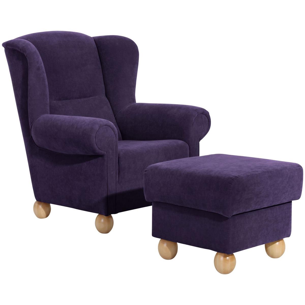 OHRENBACKENSESSEL Kasha Bezug Veloursstoff Buche natur / violett - Violett/Buchefarben, Kunststoff (93/103/87cm) - 58aufmkessel