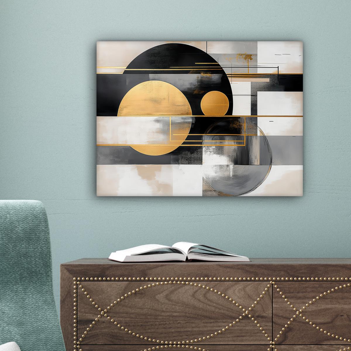 LEINWANDBILD Abstrakt - Gold - Silber - Formen - Ästhetisch - Modern Wandbild 40x30 cm - Goldfarben, Textil (40/30cm) - MuchoWow
