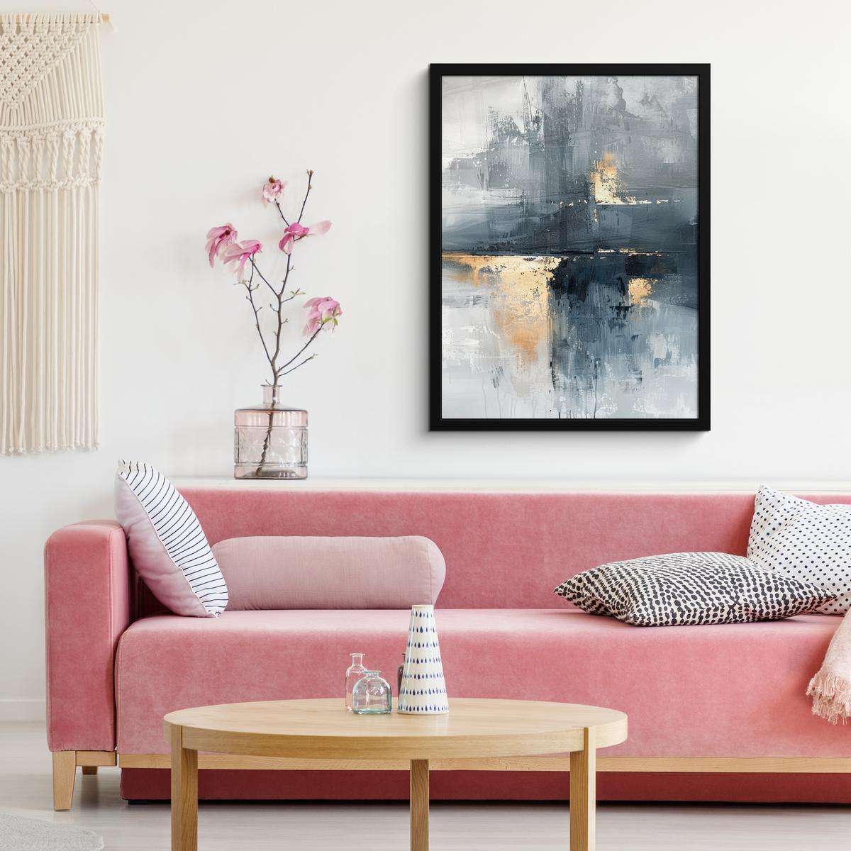 POSTER MIT RAHMEN Kunst - Grau - Gold - Abstrakt Posterleiste 60x80 cm - Dunkelgrau, Papier (60/80cm) - MuchoWow