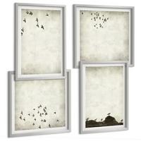 BILDER SET 4er Set - 50x50 cm & 40x60 cm Silberner Rahmen - Minimalistische Vogelmalerei - Silberfarben, Kunststoff (50/50cm) - TULUP