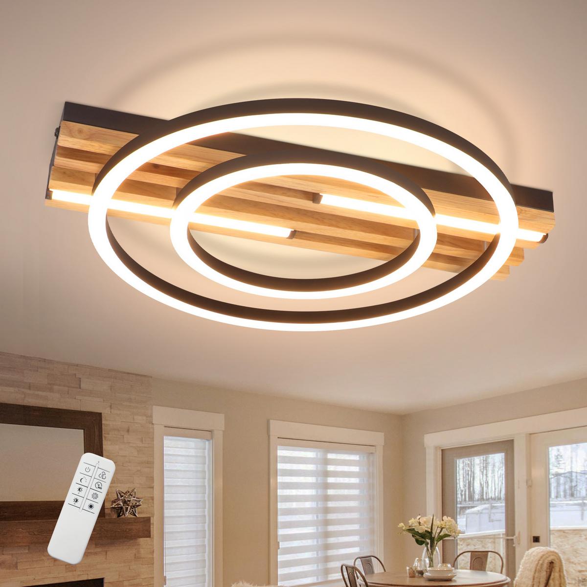 LED DECKENLEUCHTE Qlenli 38/32/6.8 cm - Schwarz, Holz/Metall (38/32/6.8cm) - ZMH