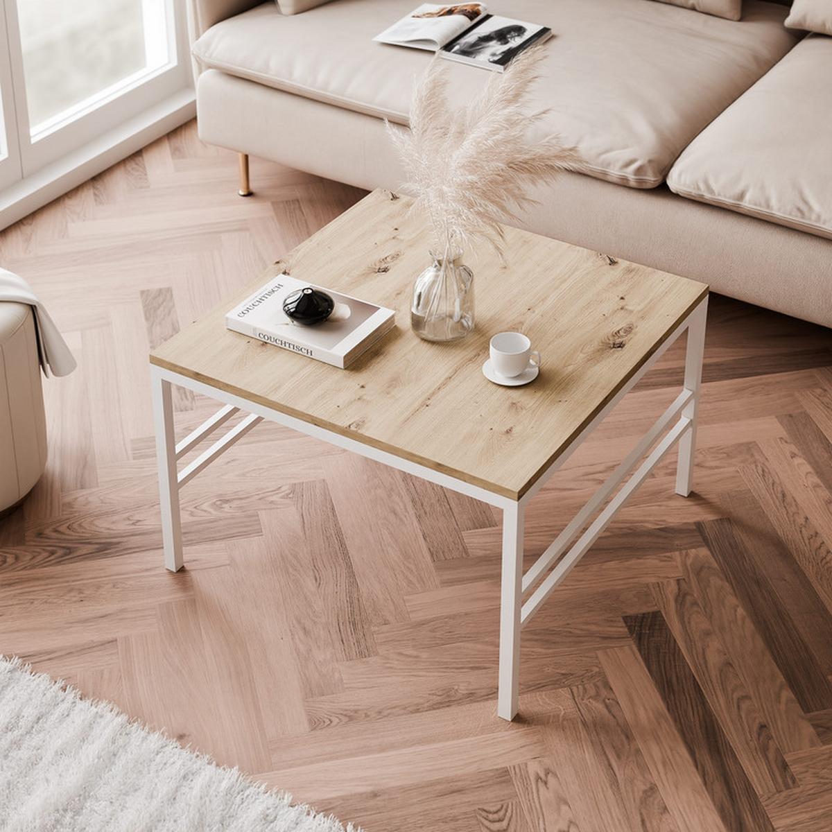 COUCHTISCH FORMA 60/60 cm Quadrat, Weiß / Artisan-Eiche - Eiche Artisan/Weiß, Metall (60/60/40cm) - Idohome