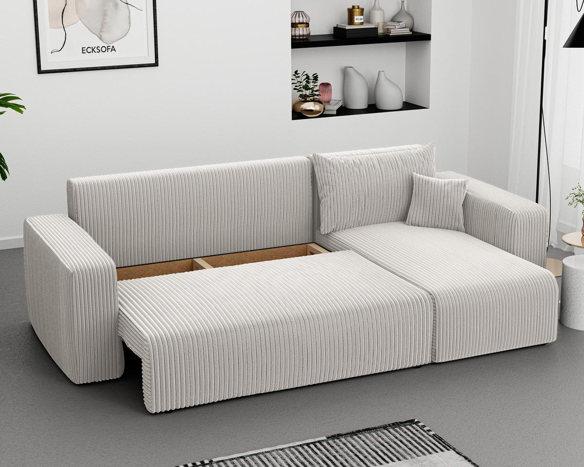 ECKSOFA Beige Cord-Stoff mit Bettkasten - Beige, Textil (248/145cm) - Idohome