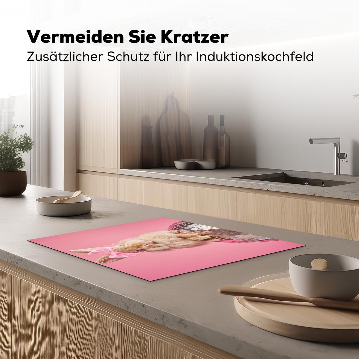 HERDABDECKPLATTE Schleife - Discoball - Kaninchen Herdabdeckung Induktionsfeld 65x52 cm - Pink, Kunststoff (65/52/0.2cm) - MuchoWow