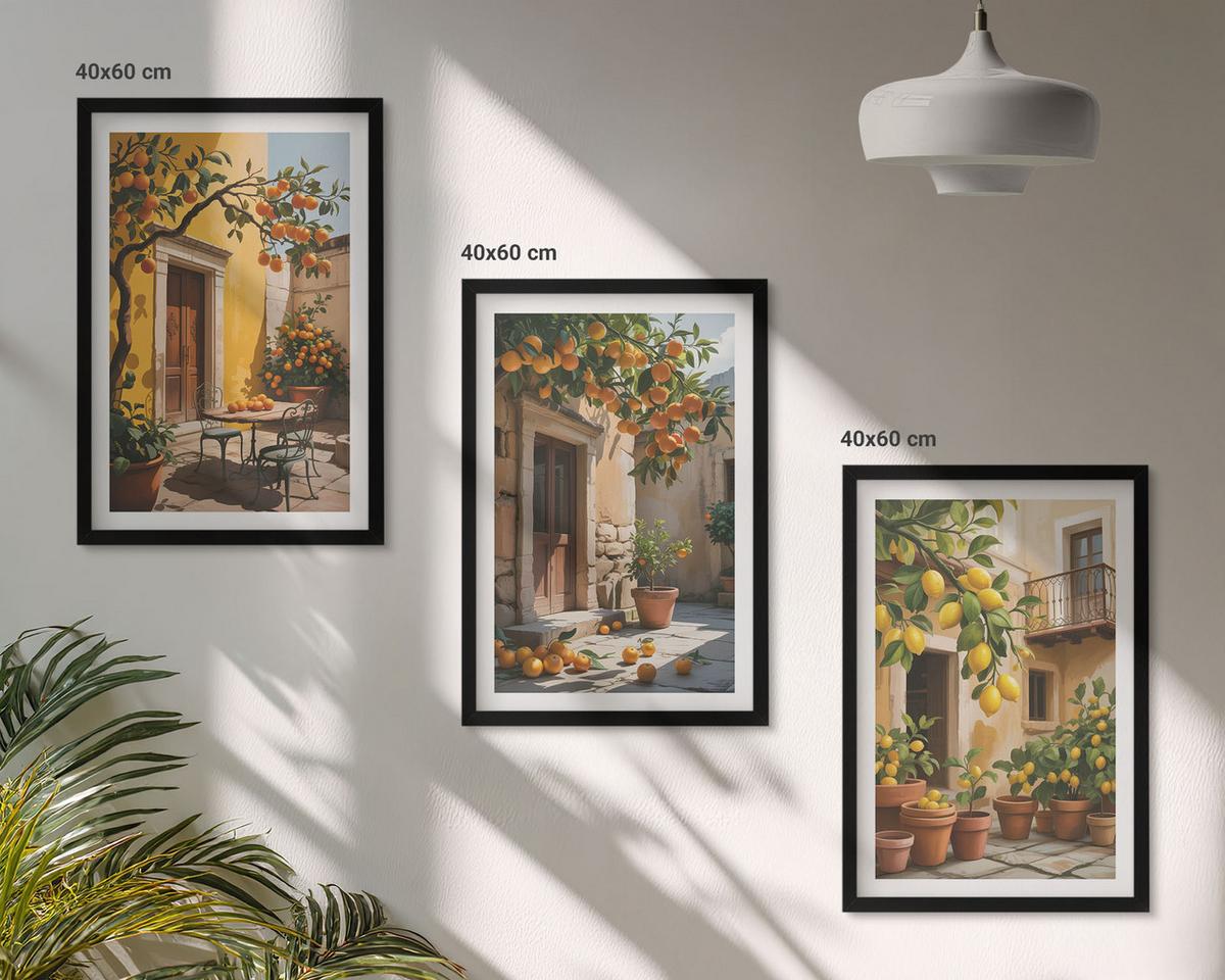 BILDER SET 3er Set - 40x60 cm Schwarzer Rahmen - Zitrusfrüchte, Hofpflanzen - Schwarz, Kunststoff (40/60cm) - TULUP