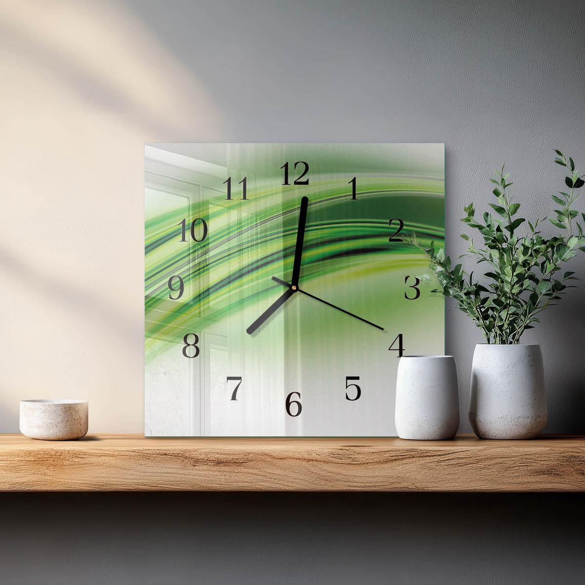WANDUHR aus Glas 30x30 cm - Abstrakte Kunst - Grün, Glas (30/30/0.4cm) - TULUP