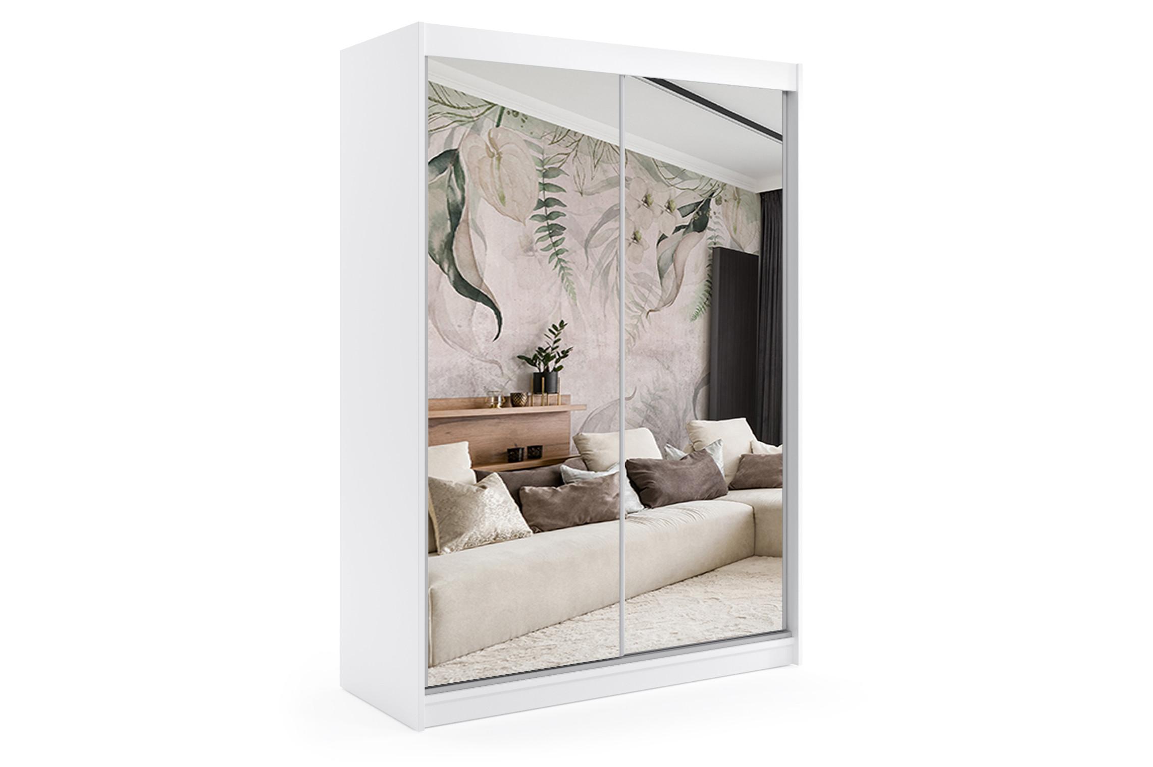 KLEIDERSCHRANK mit Spiegel-Schiebetüren und Aluminium-Leisten - DEBI - 120 cm Weiß - Weiß, Holzwerkstoff (120/216/61cm) - ALTDECOR