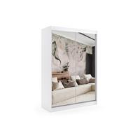 KLEIDERSCHRANK mit Spiegel-Schiebetüren und Aluminium-Leisten - DEBI - 120 cm Weiß - Weiß, Holzwerkstoff (120/216/61cm) - ALTDECOR