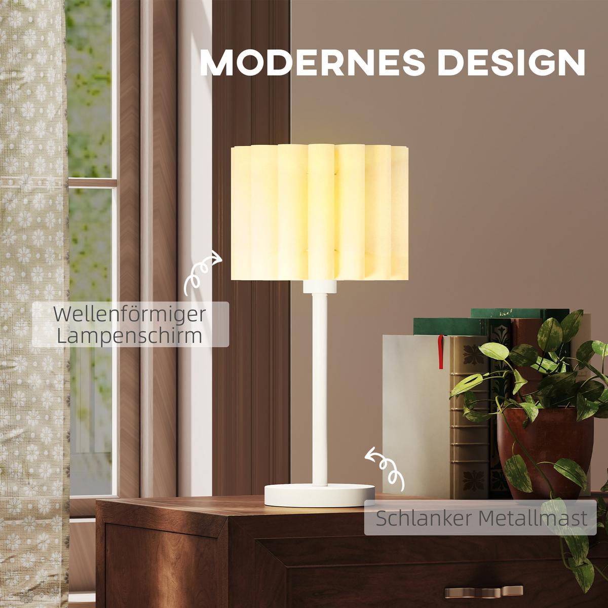 TISCHLAMPE mit Wellen-Lampenschirm exkl. Glühbirne 25 cm - Weiß, Kunststoff (25/25/48.5cm) - HOMCOM
