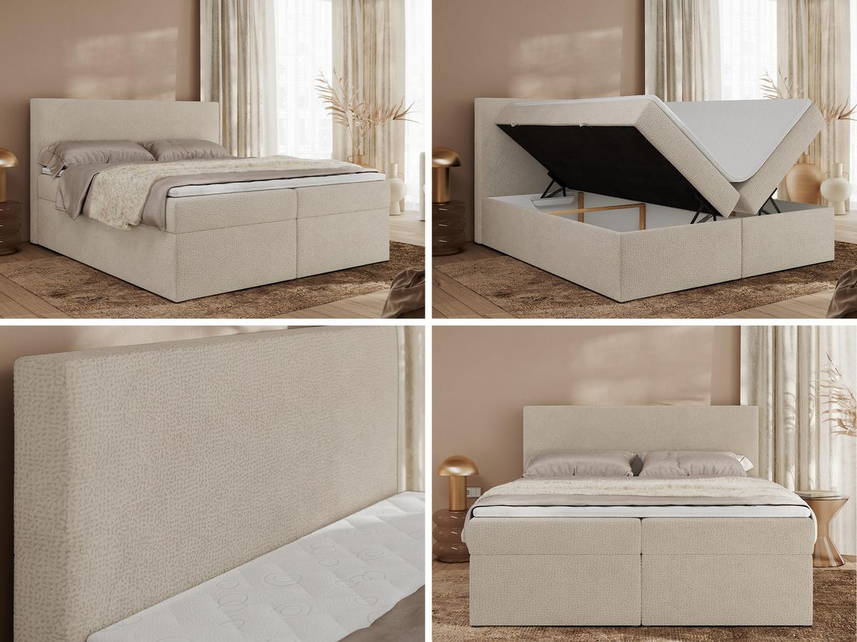 BOXBETT JAGUAR 140/200 - Beige Struktur - H3 - Beige, Holz/Textil (140/200cm) - MKS