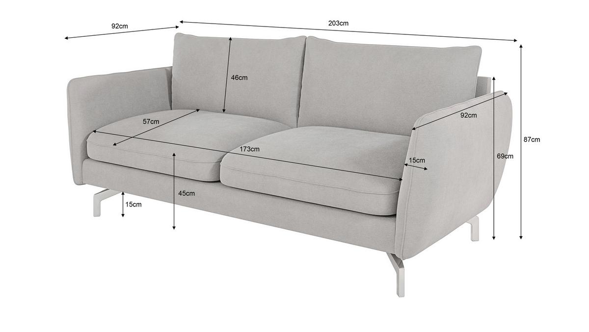 3-SITZER-SOFA Elou Silber Microfaser - Chromfarben/Silberfarben, Holz/Textil (203/87/92cm) - S-Style Möbel