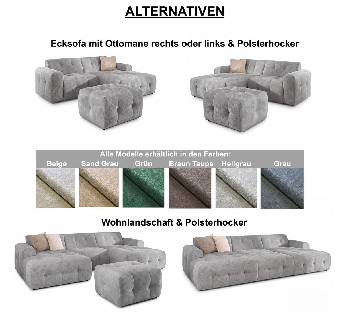 ECKSOFA mit Ottomane links, raffinierten Steppungen, Wellenunterfederung, B234/T161/H79 cm, Chenille-Bezug in Braun Taupe / 21042 - Taupe/Schwarz, Kunststoff/Textil (234/79/161cm) - luma-home