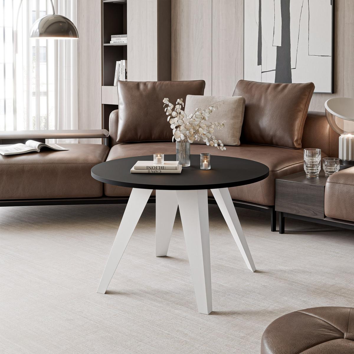 COUCHTISCH FERRO 75/50 cm runden, Weiß / Schwarz geriffelt - Schwarz/Weiß, Metall (75/75/50cm) - Idohome