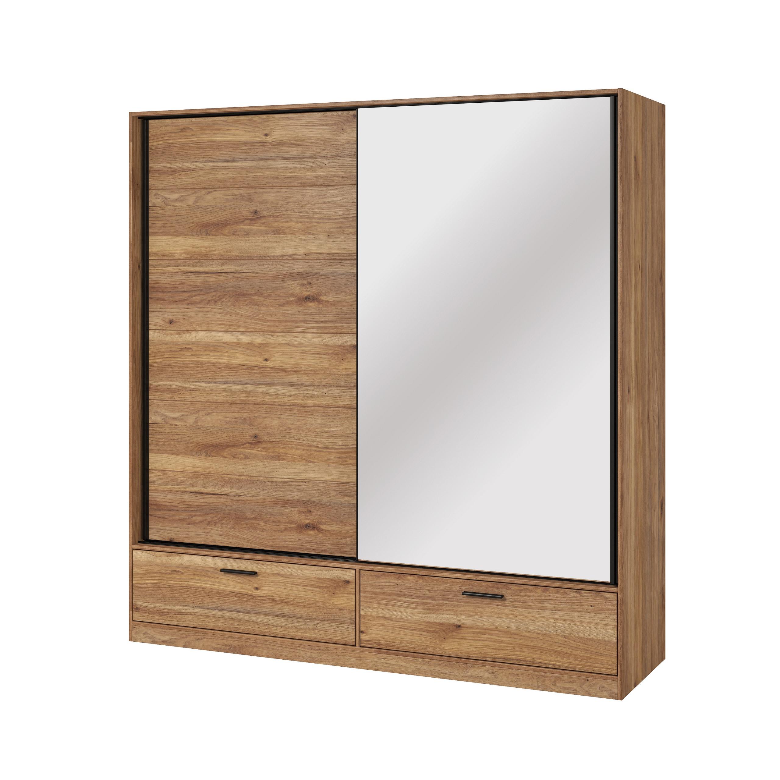 SCHWEBETÜRENSCHRANK BETTINA 180/209/61 cm 2-türig mit Spiegel Eiche Mauvella - Eichefarben, Holzwerkstoff (180/209/61cm) - MASSENO