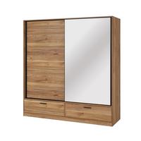 SCHWEBETÜRENSCHRANK BETTINA 180/209/61 cm 2-türig mit Spiegel Eiche Mauvella - Eichefarben, Holzwerkstoff (180/209/61cm) - MASSENO