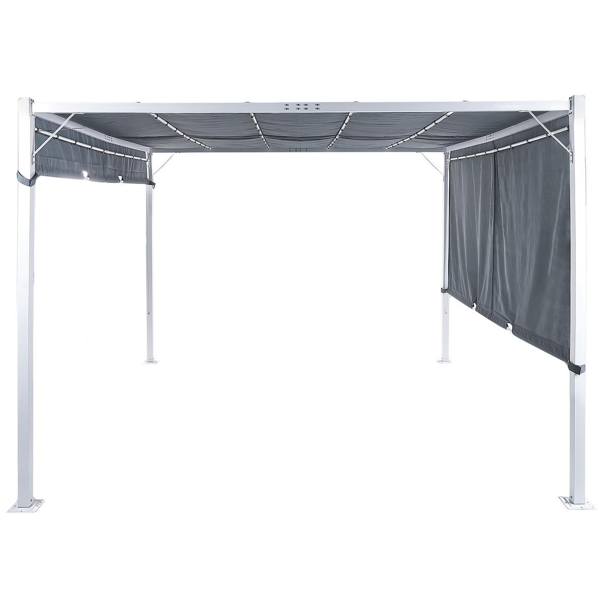 PERGOLA mit LED-Beleuchtung Stahl grau 310/310 cm Parga - Weiß/Grau, Metall (310/215/310cm) - Beliani