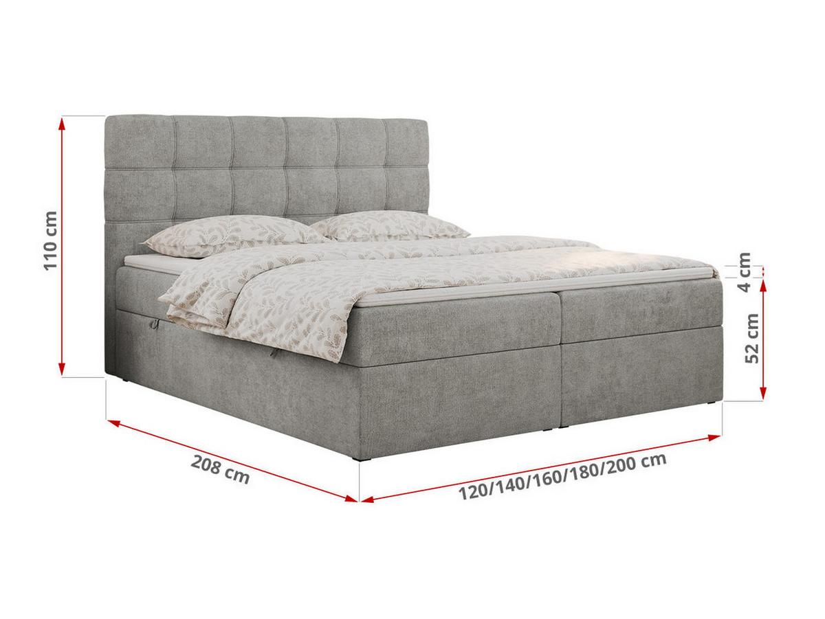 BOXBETT ERNI 140/200 - Hellgrau Strukture - H4 - Hellgrau, Holz/Textil (140/200cm) - MKS