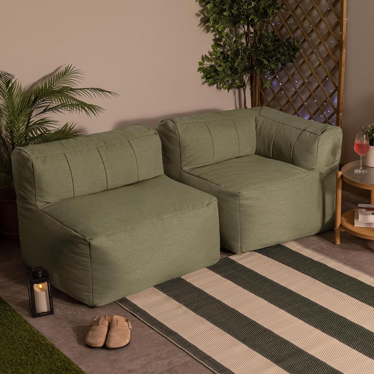 SITZSACK-SOFA Outdoor 2-tlg.: Ecksessel, Sessel - Grün, Textil (195/68/100cm) - icon