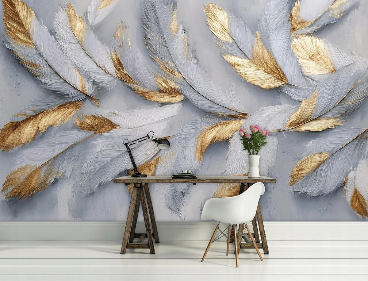FOTOTAPETE Federn Glamour Grau 350x250 cm - Multicolor, Papier (350/250cm) - Wallarena