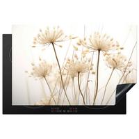 HERDABDECKPLATTE Blumen - Weiß - Sonnenlicht Induktionsschutz 80x52.2 cm - Ecru, Kunststoff (80.2/52.2/0.2cm) - MuchoWow