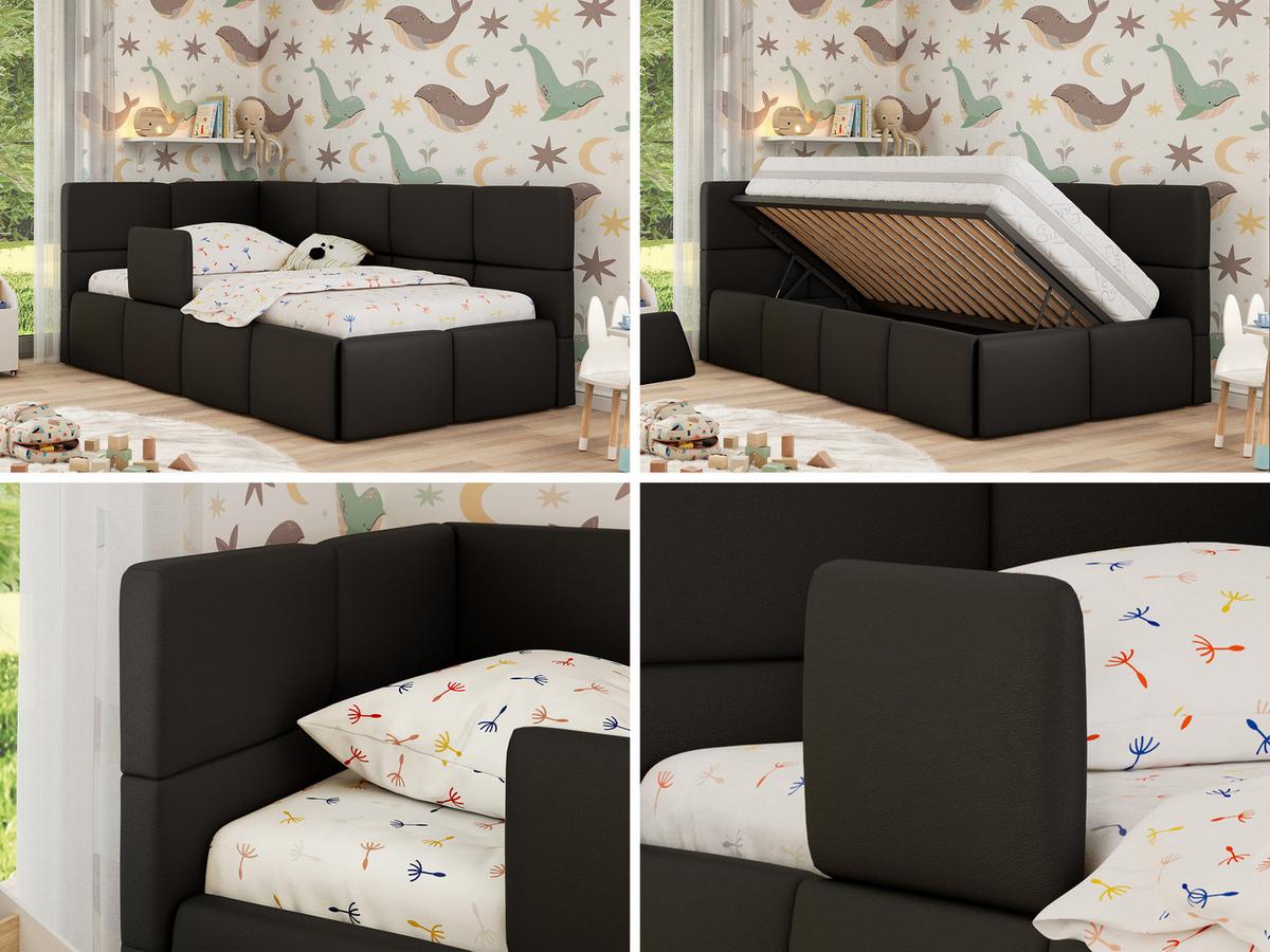 POLSTERBETT ARVO ALTA 90/200 - Schwarz Kunstleder - Ohne Matratze - Links - Schwarz, Textil (90/200cm) - MKS