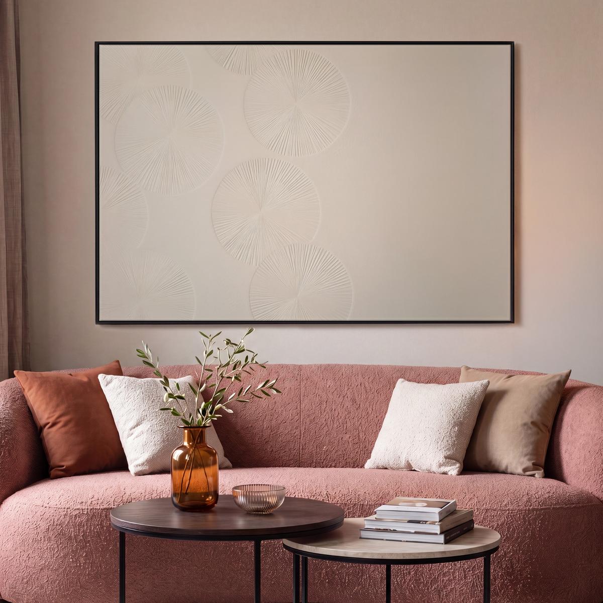 LEINWAND Bilder mit Rahmen - Japandi - Beige - Modern - 120x80 - Ecru, Textil (120/80cm) - MuchoWow