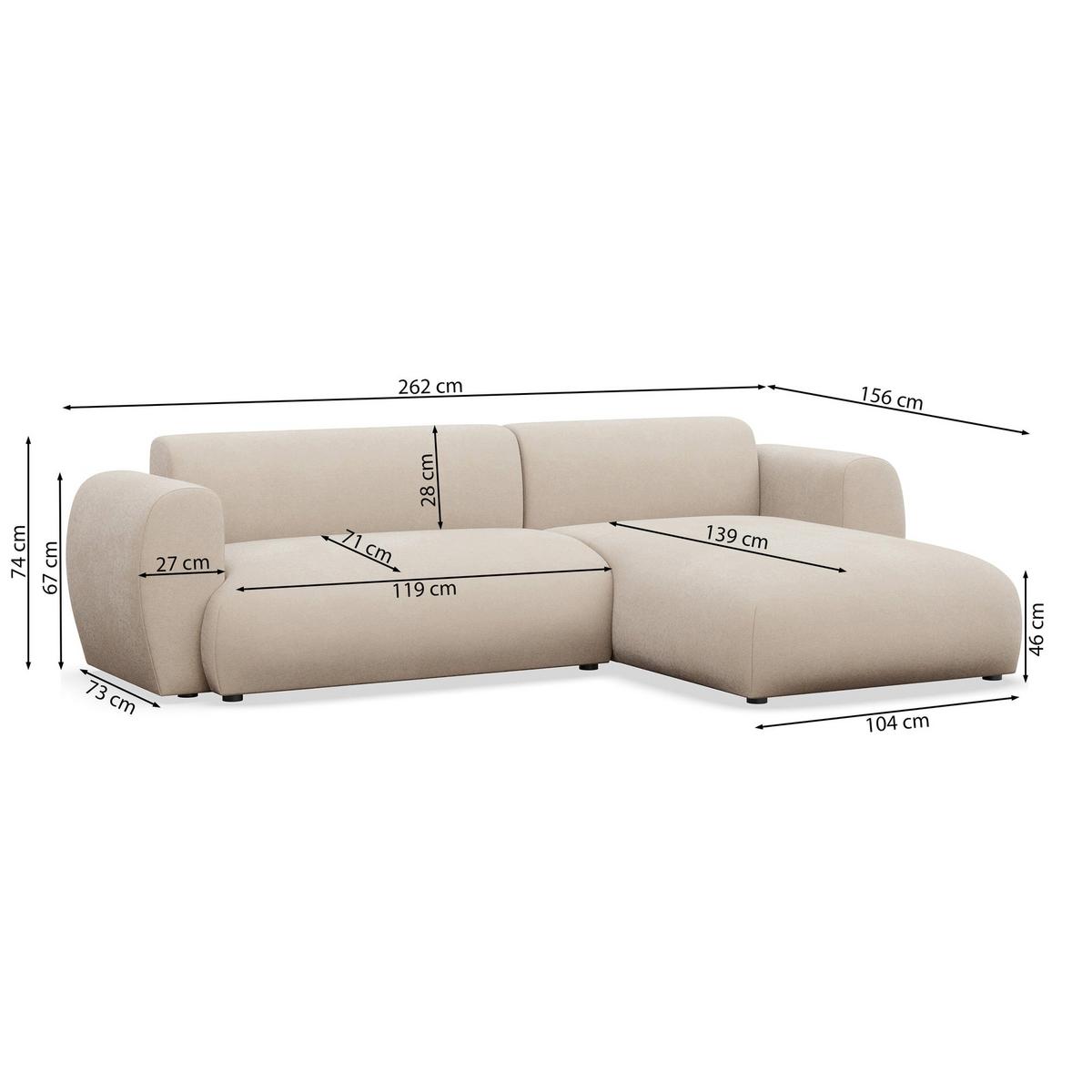 ECKSOFA Emia Beige links - Beige/Schwarz, Kunststoff/Textil (262/156cm) - Selsey