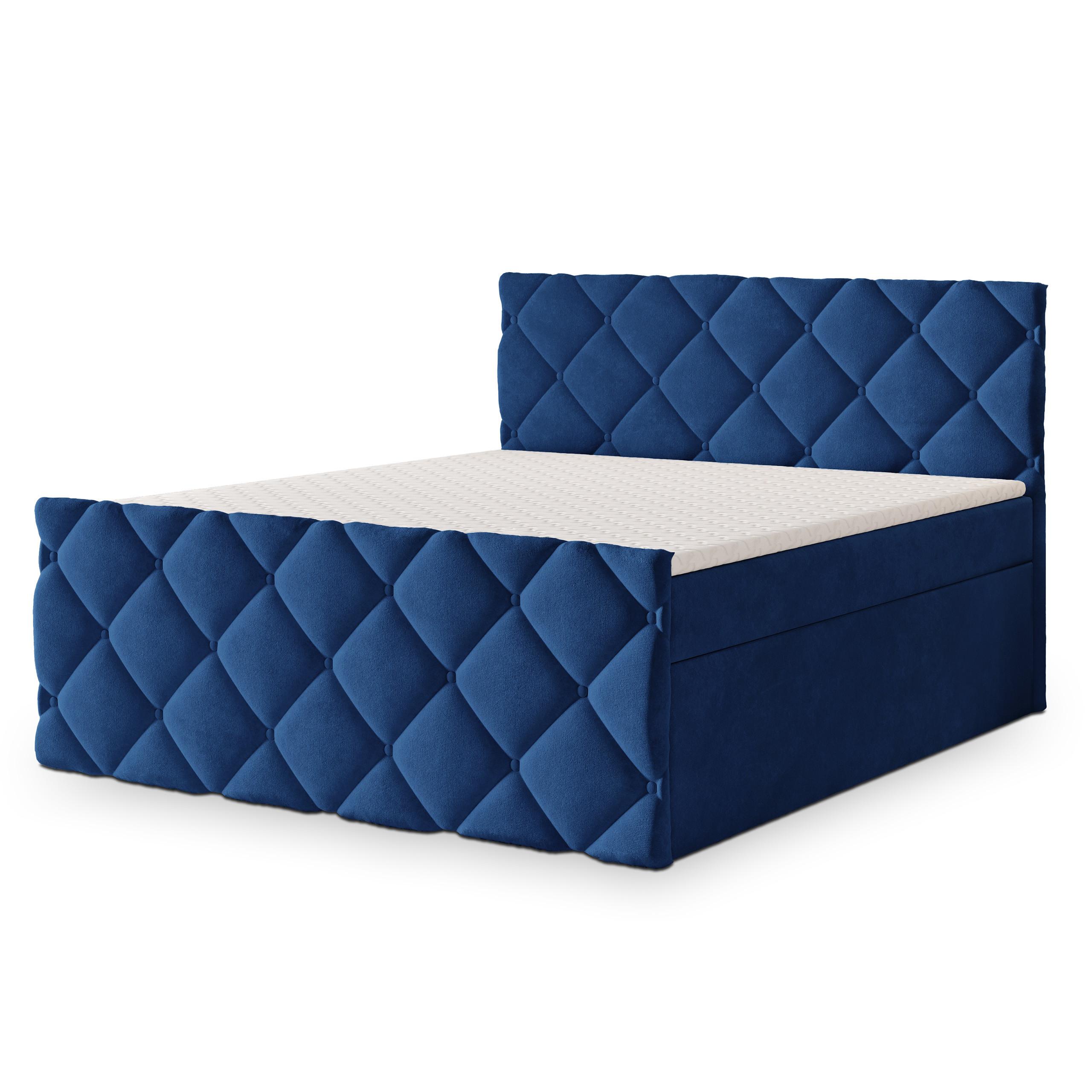 BOXBETT ROVARI 180x200 cm mit Matratze und Topper - Blau - Blau, Holz (180/200cm) - MASSENO