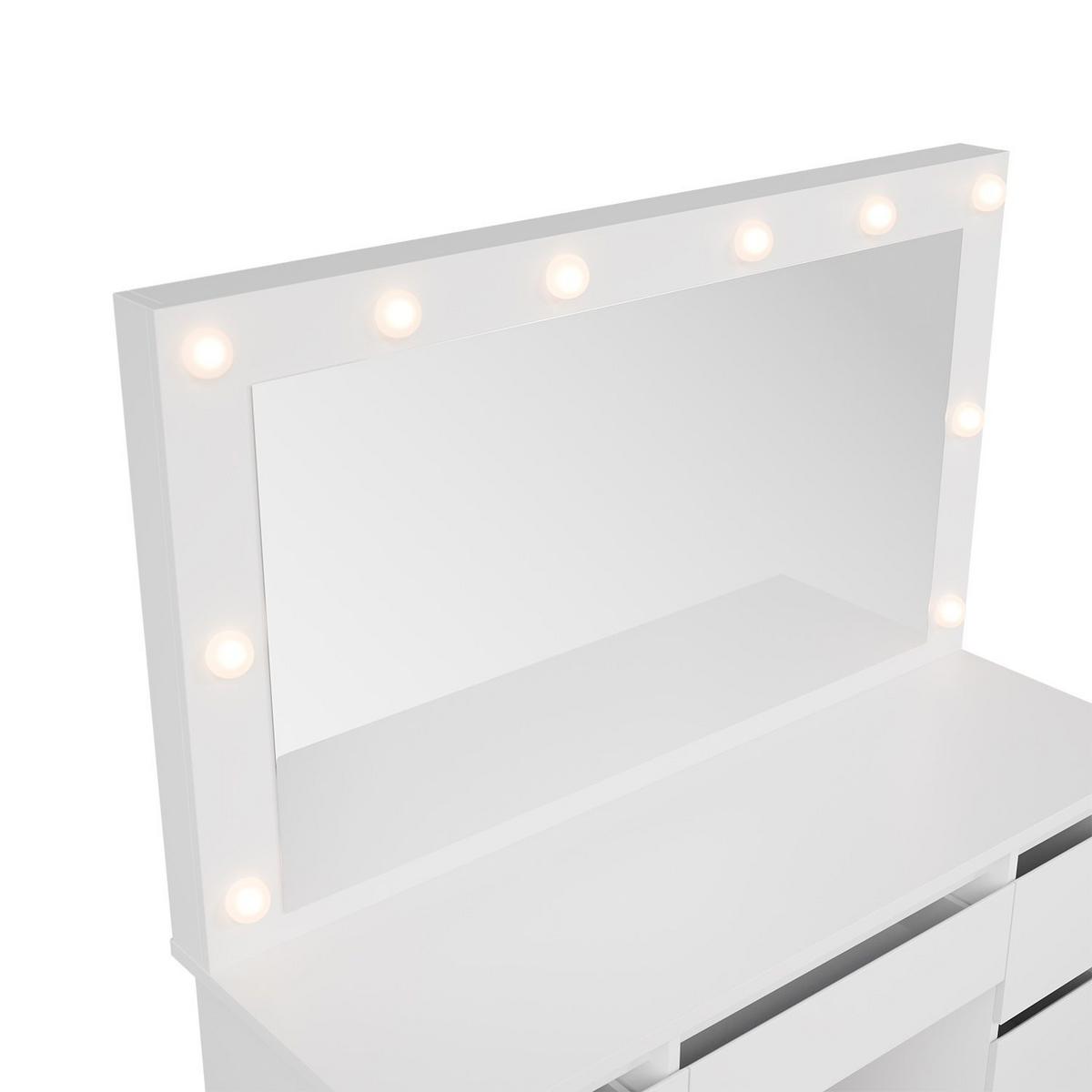 SCHMINKTISCH Lilia weiß mit LED-Beleuchtung - Weiß, Holz (108/140/41cm) - Juskys