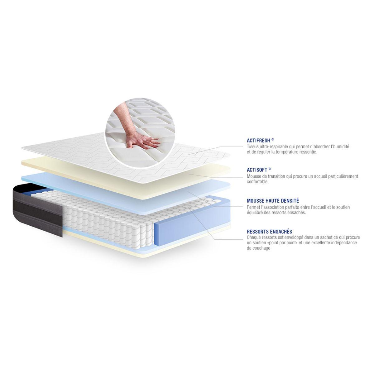 MATRATZE Actiflex relax Taschenfederkern und Memory-Schaum 100 x 190 cm h1 - Weiß, Textil (100/190cm) - ACTISOM