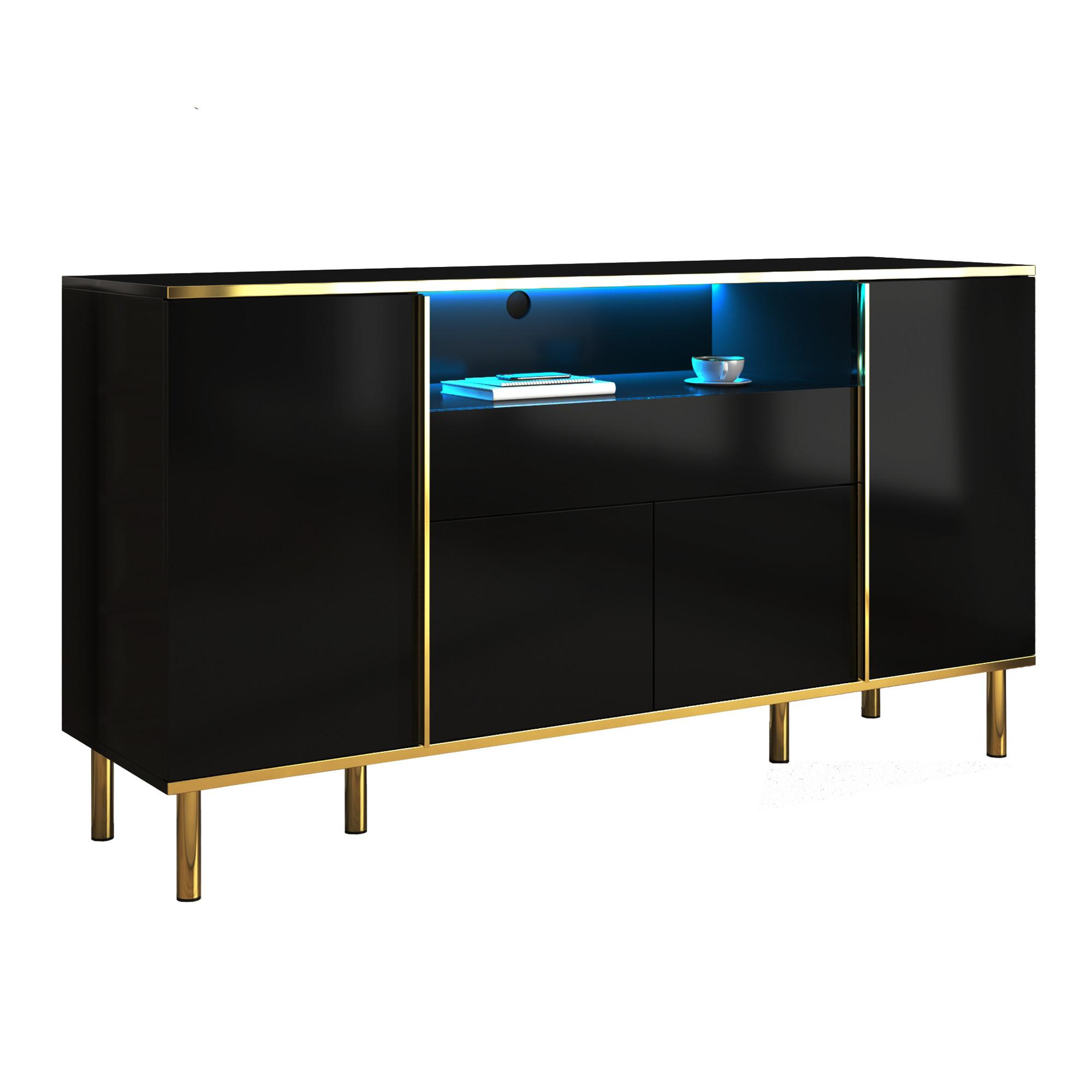SIDEBOARD Schwarz mit LED 150/40/80 cm - Schwarz, Holzwerkstoff (40/80/150cm) - Urban Meuble