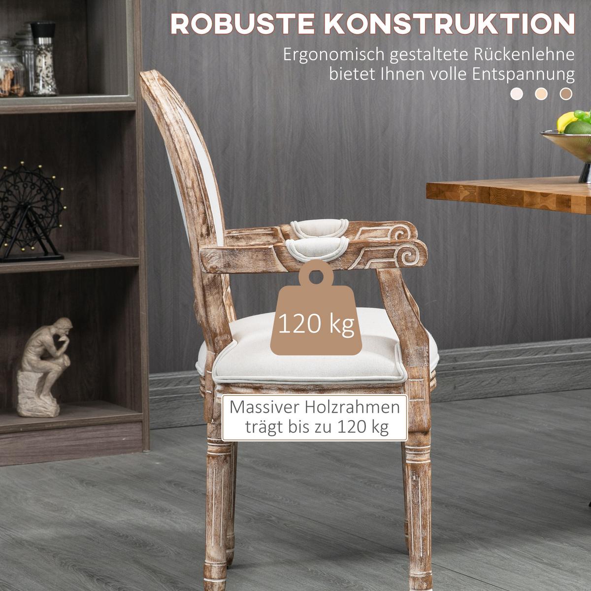 ESSZIMMERSTUHL mit Armlehnen Retro-Design Polsterstuhl Holz Cremeweiß - Creme, Holz (56/96/56cm) - HOMCOM