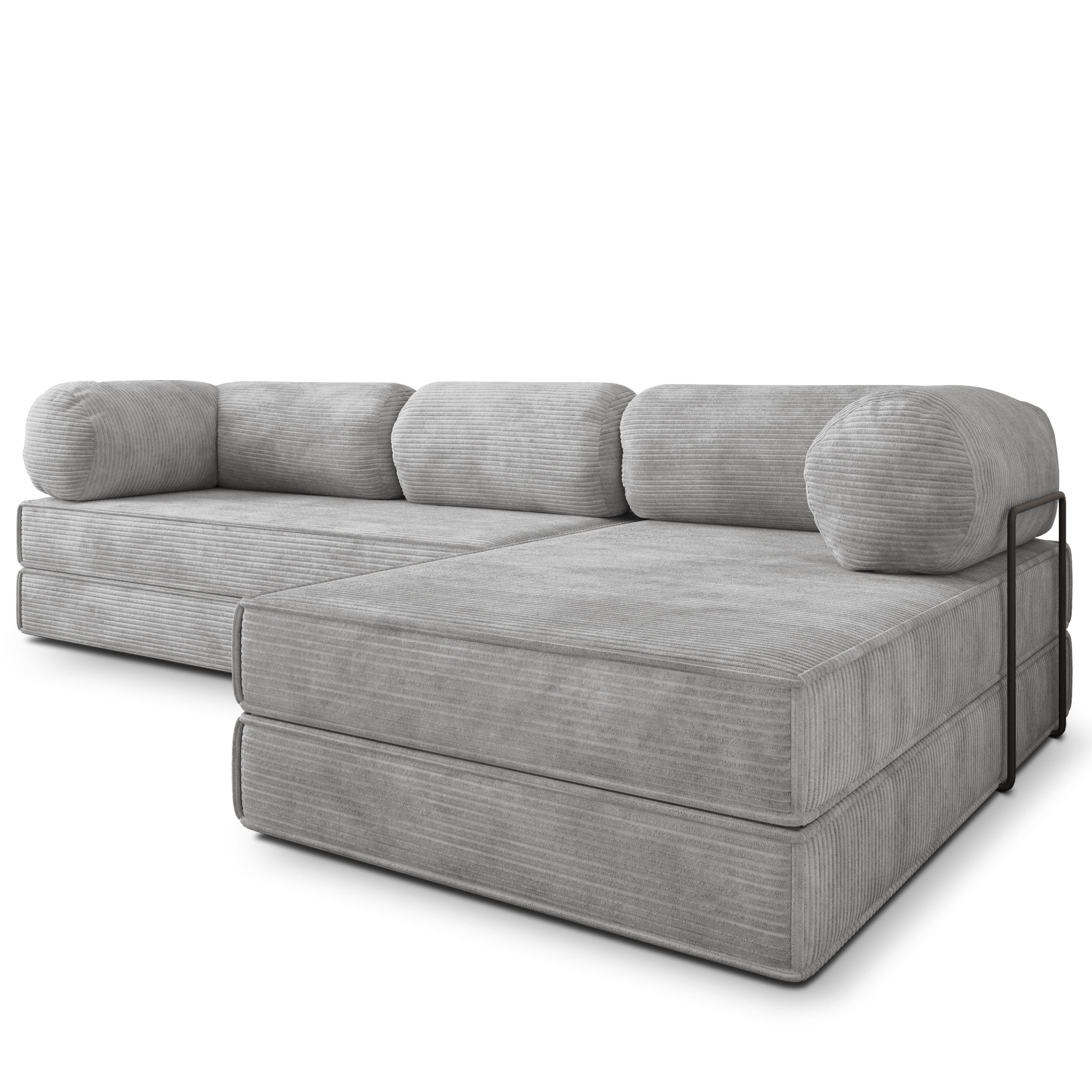 ECKSOFA ETERA modulares Boneless Sofa mit Schlaffunktion Hellgrau Kordstoff - Hellgrau, Textil (270/160cm) - MASSENO