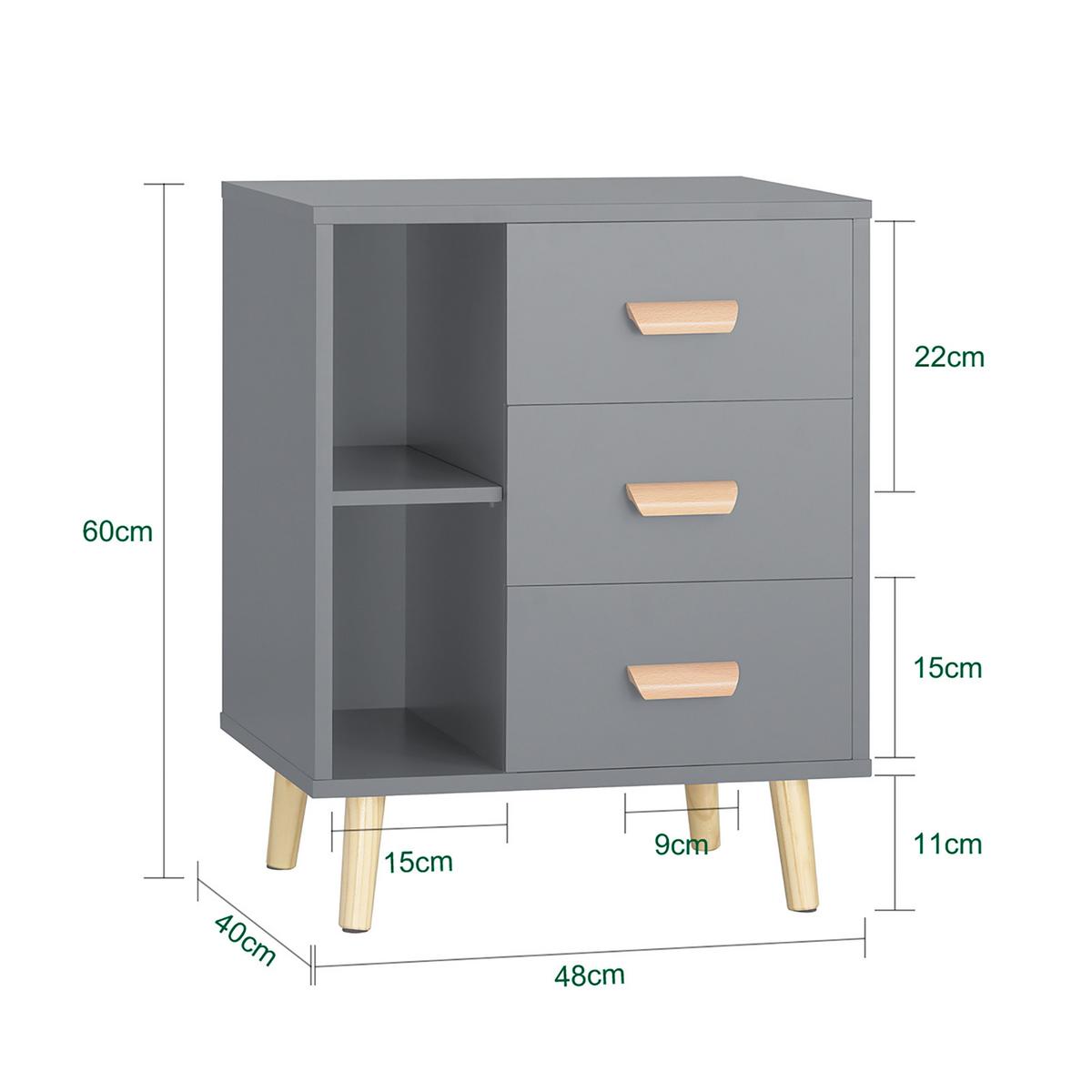 NACHTTISCH Grau - Grau, Holz/Holzwerkstoff (48/60/40cm) - SoBuy