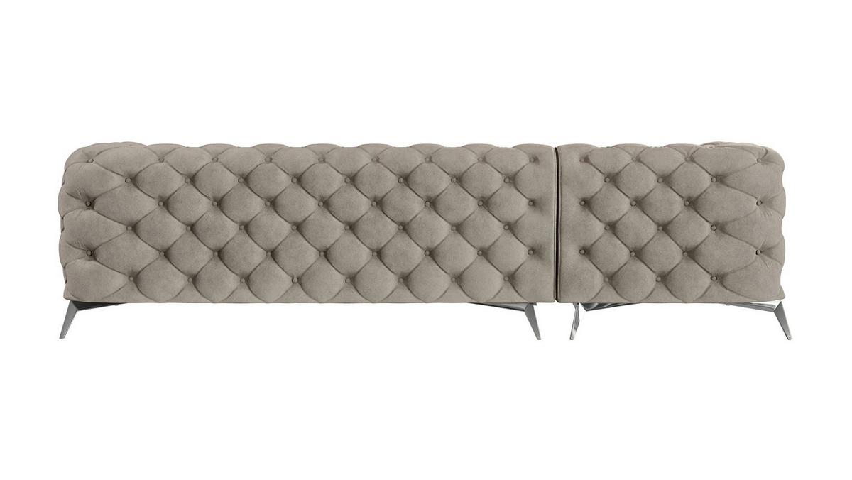 ECKSOFA Chesterfield Laura Dunkle Creme Samt - Silberfarben/Creme, Holz/Textil (305/200cm) - S-Style Möbel