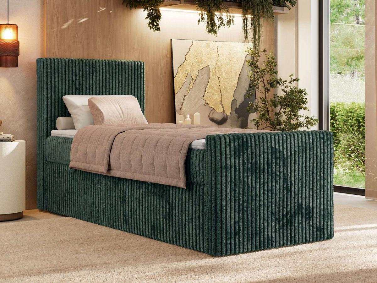 BOXBETT TILIANO DUO 90/200 - Dunkelgrün Cord - H3 - Topper Visco - Links Seite - Dunkelgrün, Textil (200/90cm) - MKS