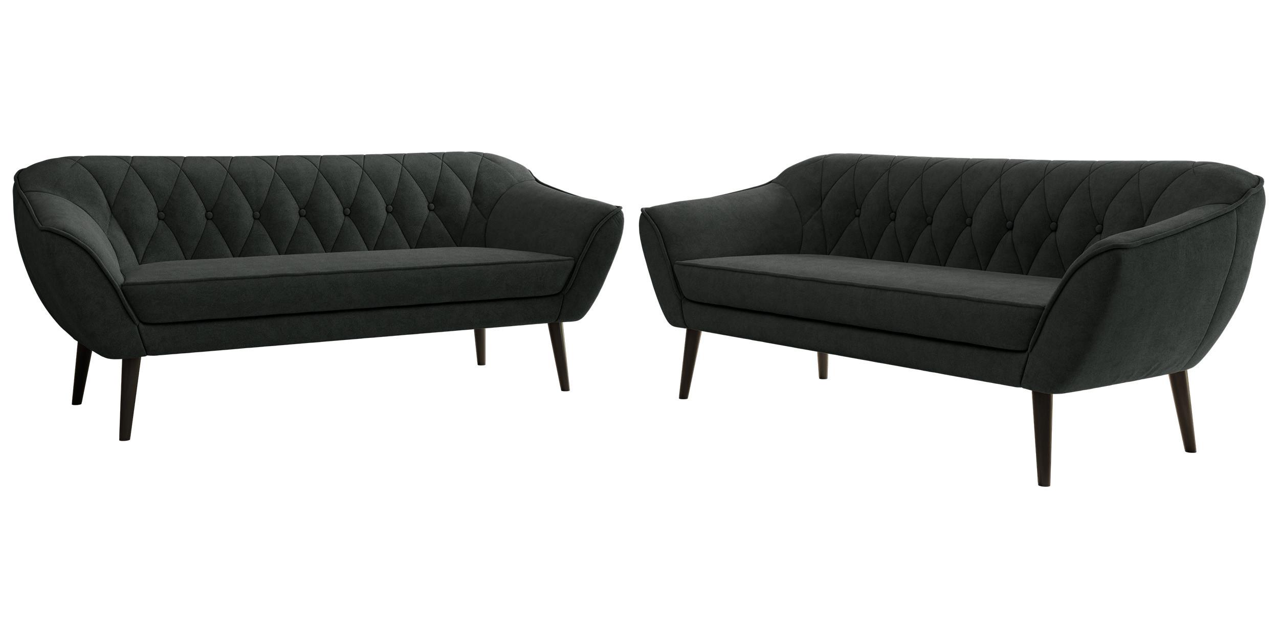 SITZGARNITUR PIRS 3+3 - Dunkelgrau Strukture - Schwarze Beine - Dunkelgrau/Graphitfarben, Holzwerkstoff/Textil (180/75/74cm) - MKS