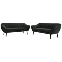 SITZGARNITUR PIRS 3+3 - Dunkelgrau Strukture - Schwarze Beine - Dunkelgrau/Graphitfarben, Holzwerkstoff/Textil (180/75/74cm) - MKS